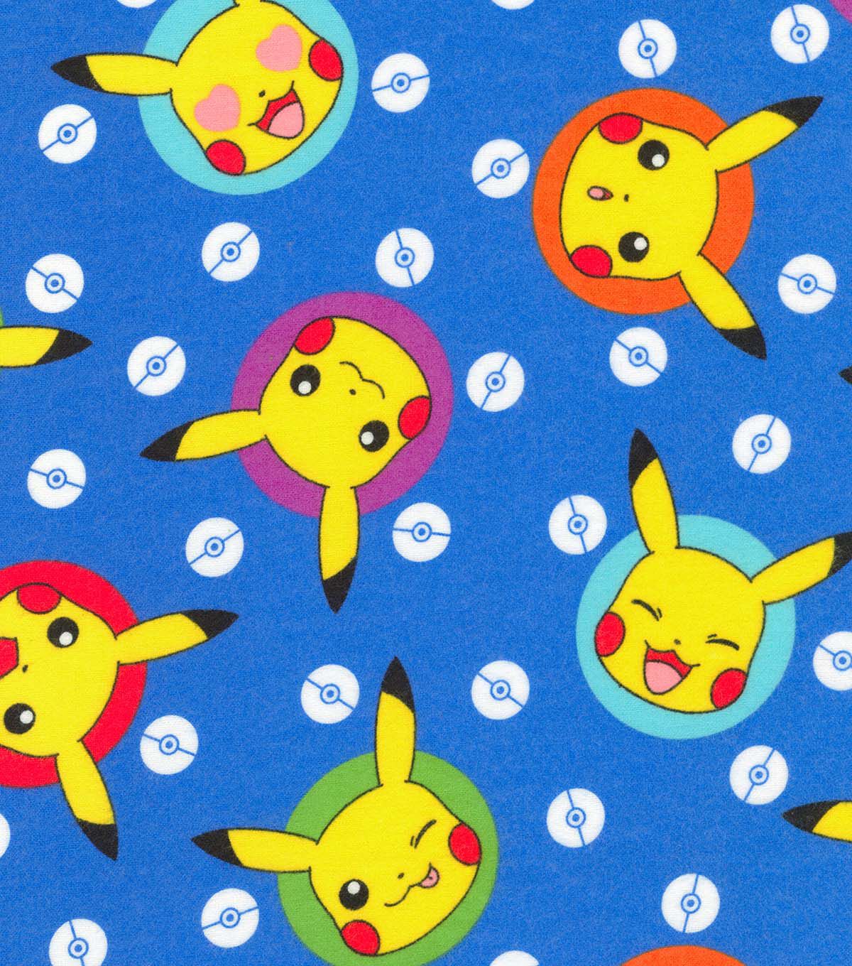 Pokemon Pikachu Spots on Blue Flannel Fabric