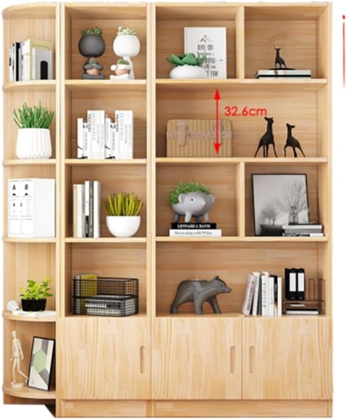 KIRANDY Solid Wood Bookcase, Original Pine Integrated Wall Unit, 24cm Corner Display Cabinet, Freestanding Bookshelf (Color : (24+40+80) x24x180cm with Door)