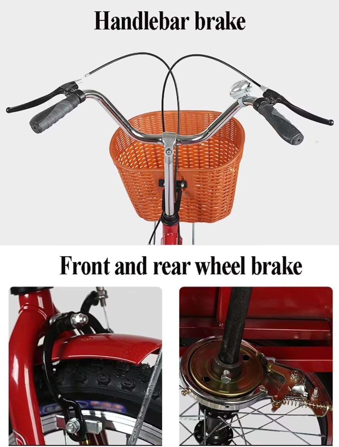 Folding Elderly Tricycle,Adult Rickshaw Pedal Tricycle,Leisure Vehicle,16inch Tandem Trike with Rear seat,Sensitive Dual Brakes,Scooter Bike