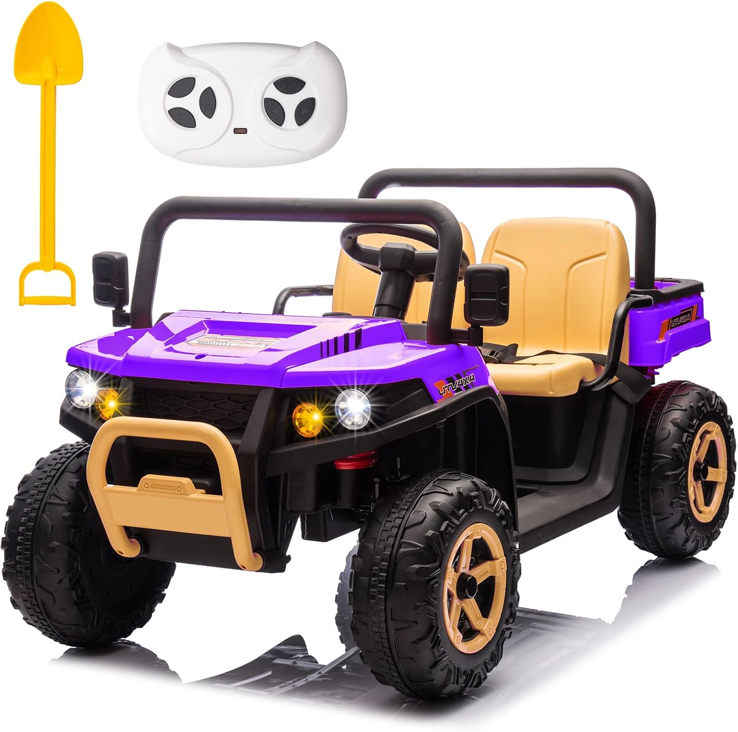 FINITO 24V 2 Seats Kids Electric Ride on Dump Truck, Kids UTV with Powerful Motor, Dump Bed/Shovel, Ride On Toy Car, Remote Control Battery Powered Vehicle for Girl Boy, Purple