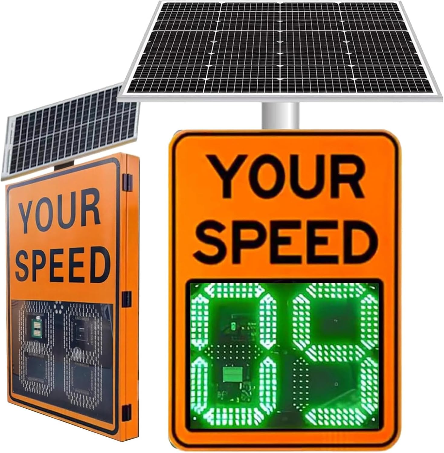 LED Digital Solar Radar Speed Limit Sign, Aluminum Display Detector Traffic Safety Road Warning Board, IP65 Waterproof Applicable to Highways, Speed-Limited Roads Orange-23.6×35.4in/60x90cm