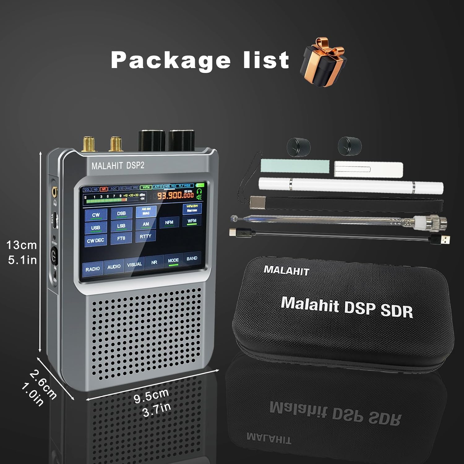 V2.4 DSP2 SDR Radio Receiver, 10kHz-2GHz Shortwave Receiver with 3.5