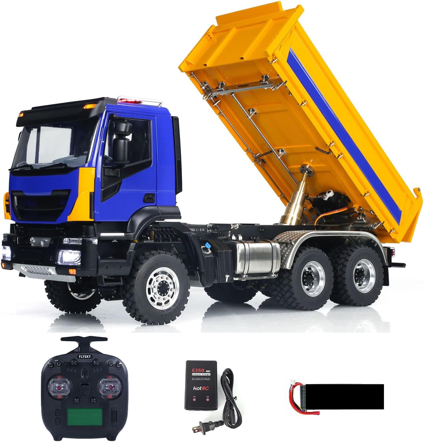 LESU 1/14 6X6 RC Hydraulic Dump Truck 3-Way Metal Radio Control Tipper Car Model 3-Speed Transmission Light Sound System Model