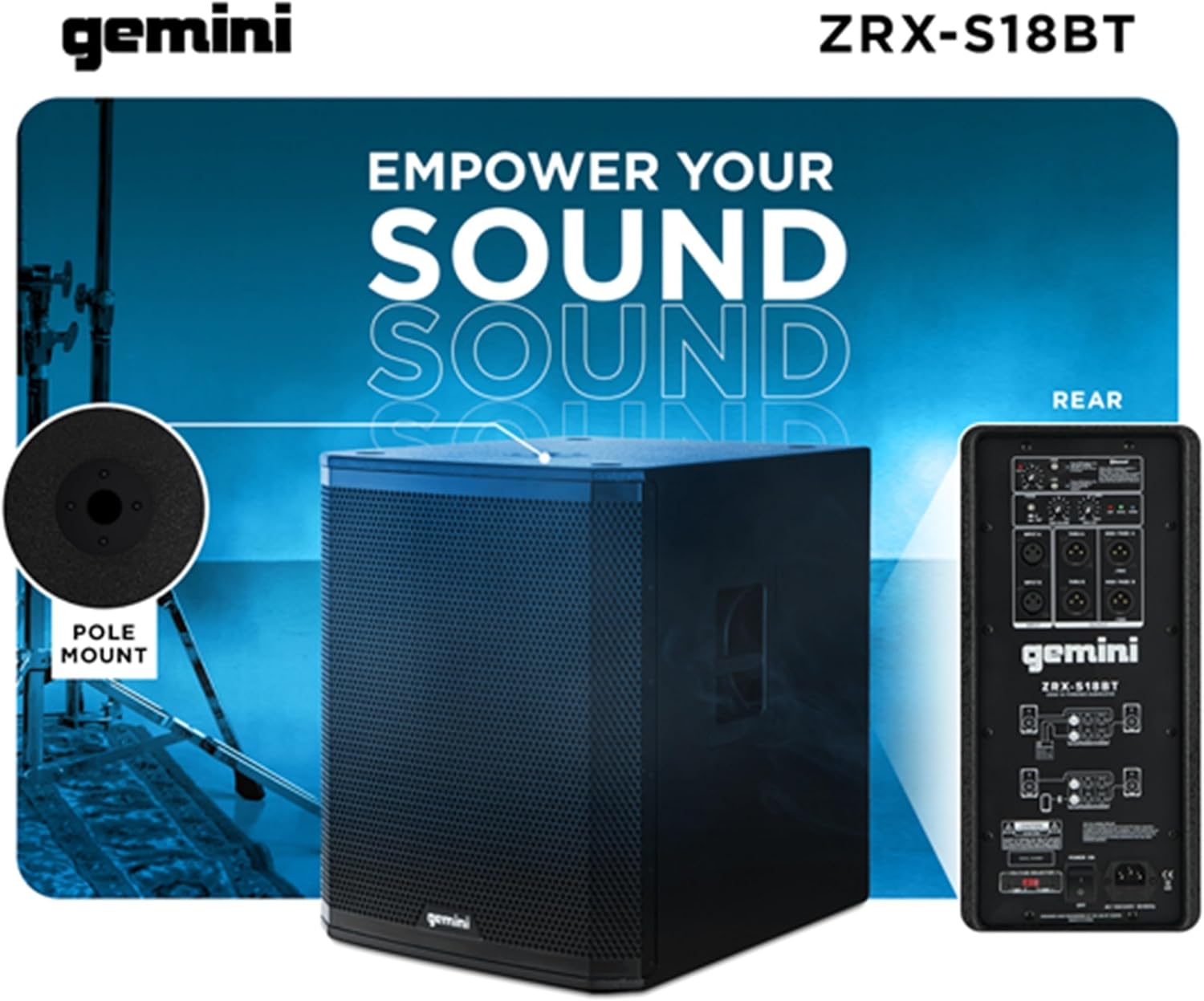 Gemini Powered PA Subwoofer with Bluetooth – 2400W 18 Inch Active Professional Subwoofer, Class-D Bass Speaker for DJs, Live Sound, Stage & Event