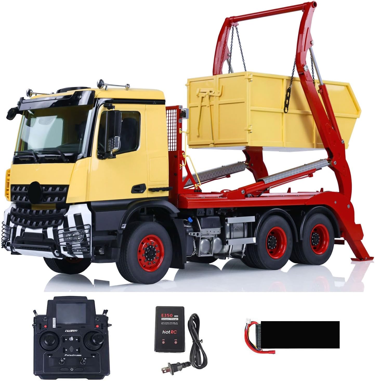 1/14 RC Hydraulic Skip Loader Model for VL18U K3363 Metal Swing Arm Dumper Truck 2-Speed Gearbox Light Sound PL18EV Lite Radio Controller Red Yellow Hobby Grade Model(Red)