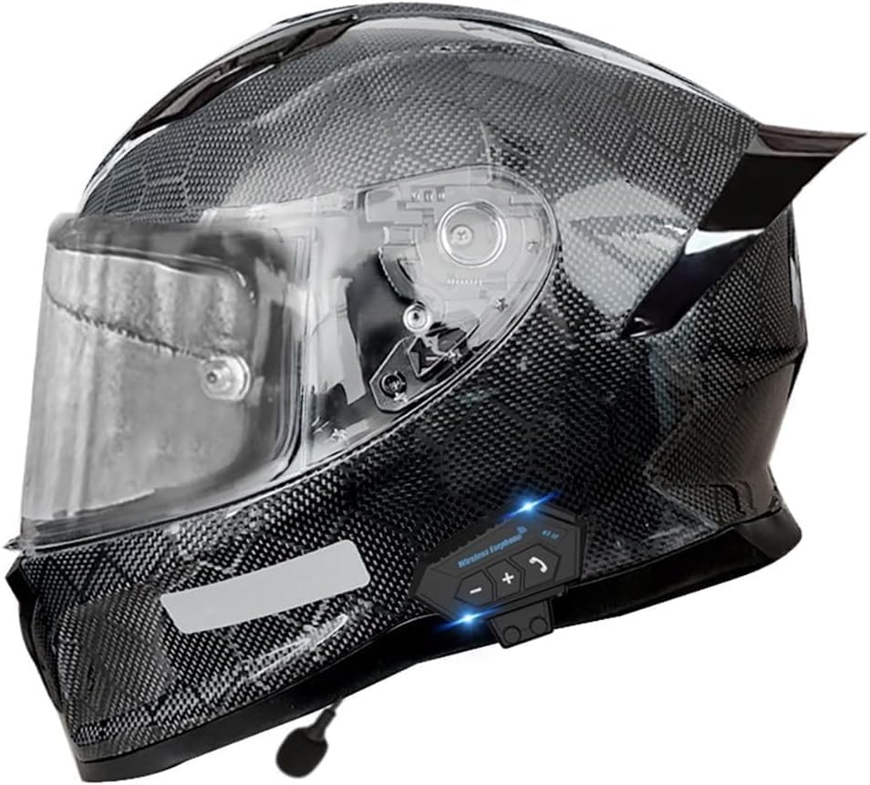 DOT Approved Carbon Fiber Full Face Adult Men Women Bluetooth Motorcycle Helmet Integrated Off-Road Anti-Fog Dual-Sport Motorcycle Helmet for Motocross Touring Daily Riding