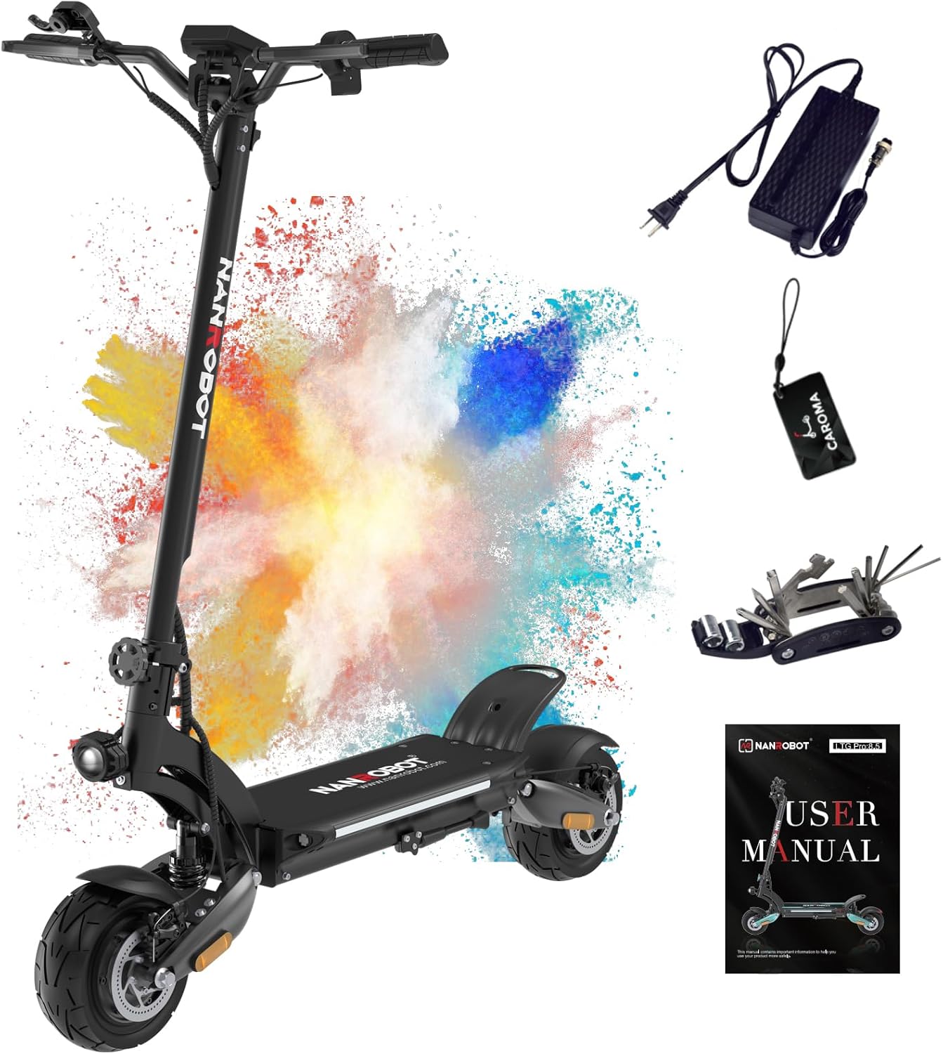 NANROBOT D6+ Lightning H1 Electric Scooter Adults 3000W Dual Motors 45 MPH Top Speed 75/40/18 Miles Long Range Fast Electric Scooter 10