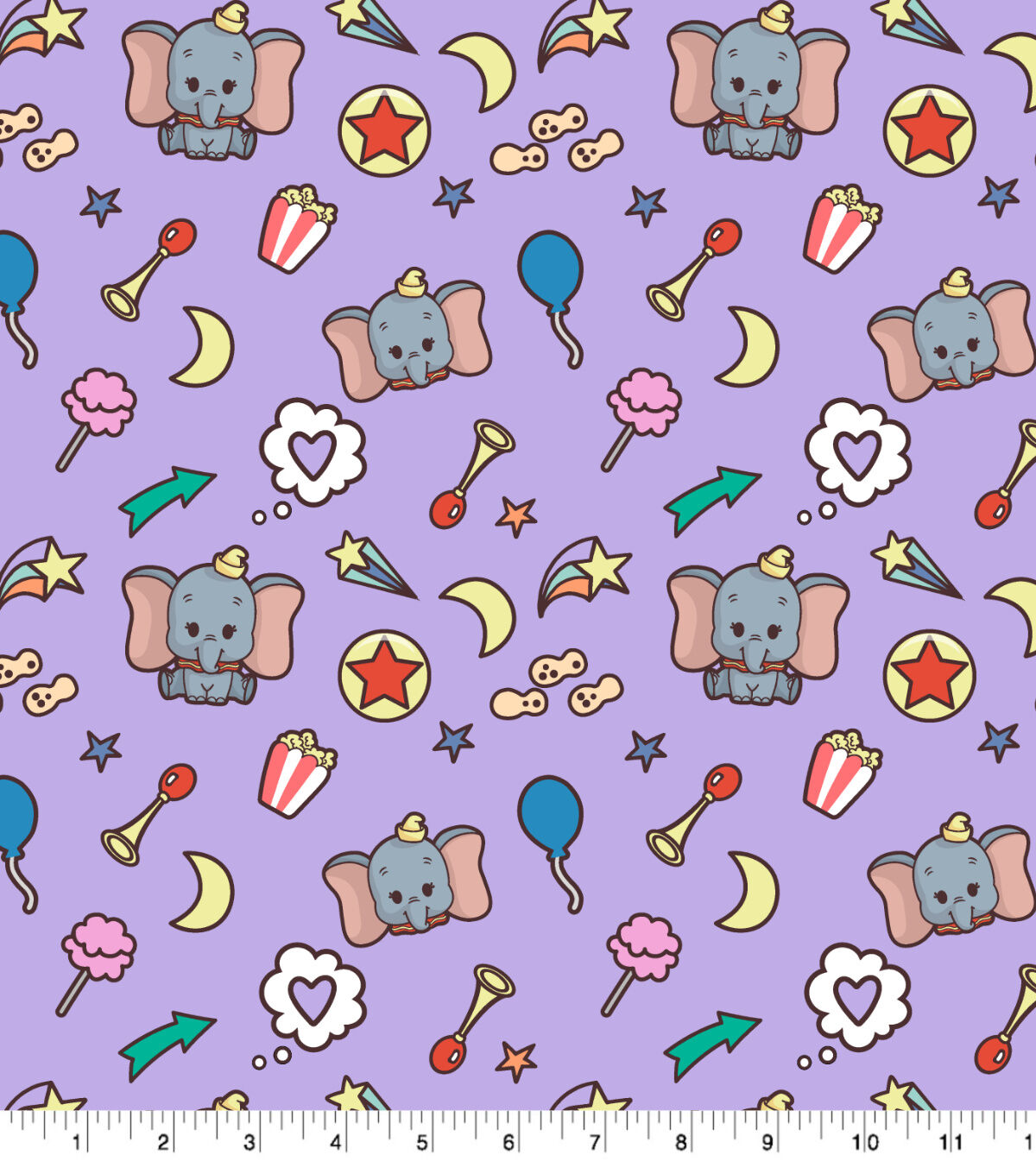 Disney Cute Dumbo on Purple Cotton Fabric