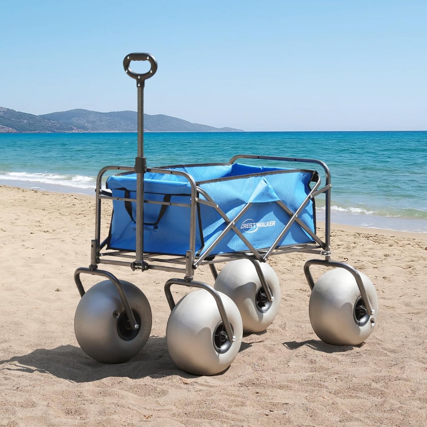 Beach Wagon with 13'' Balloon Tires, Collapsible Cart with Big Wheels for Sand, Pump Included