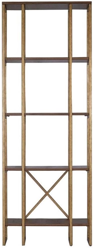 BOWERY HILL 4 Shelf Bookcase in Antique Gold and Dark Walnut