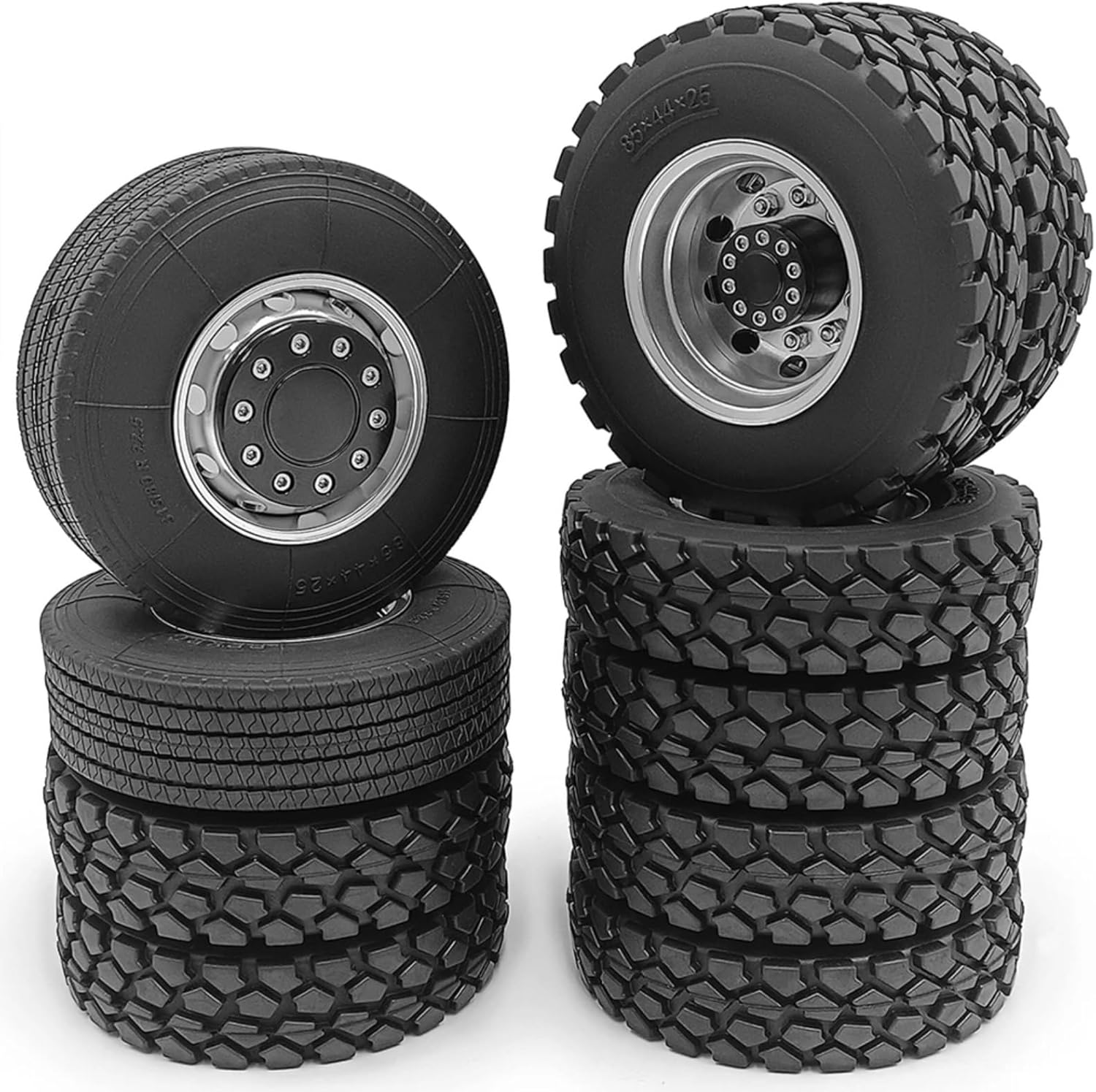 RC Car Parts for Tamiya 6x6 1/14 RC Car Upgrade Parts Wheels Rims Tires Set RC Tractor Truck Trailer Cargo Truck Engineering Long Vehicle Parts