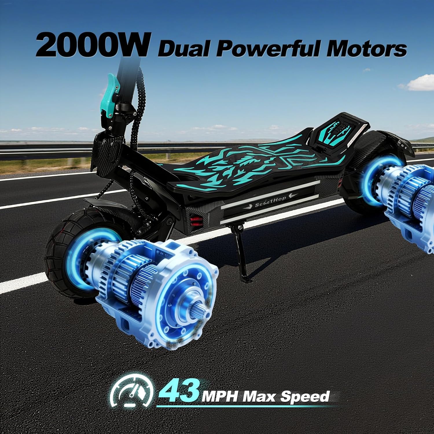 Off-Road Electric Scooter for Adults, E Scooter, Dual 1000W/1200W Motors, 10