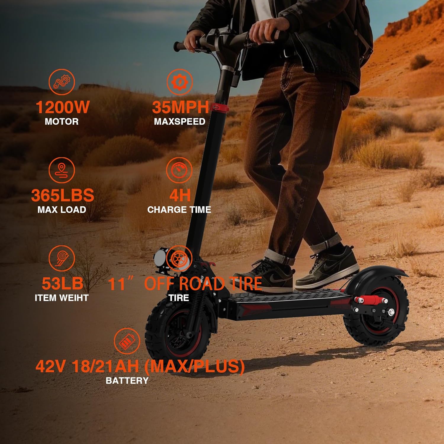 Electric Scooter for Adults, 1200/1600W Moter 48V18AH/21AH Battery, Max 34 Mile Range 40 Mph Power, 11