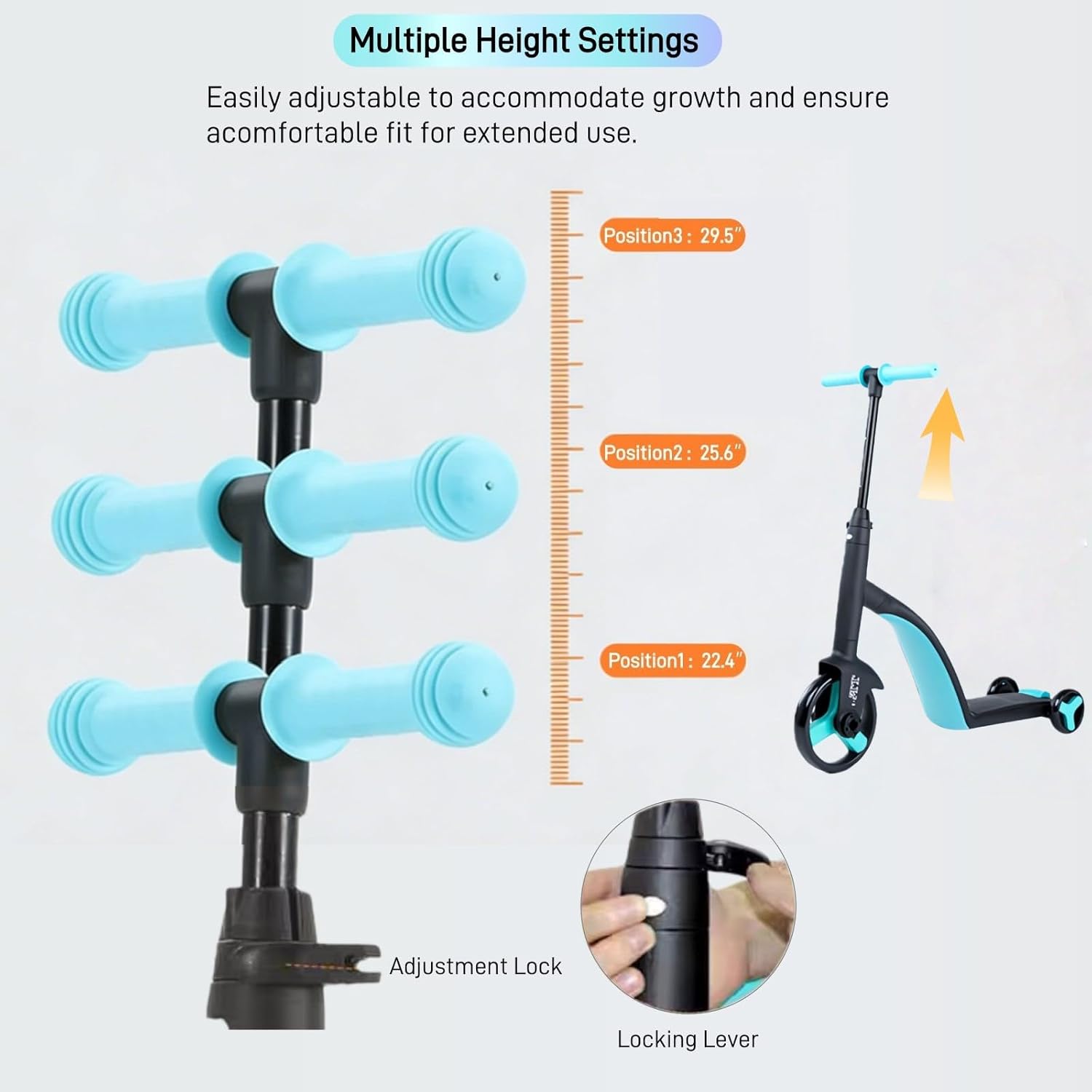 Kick Scooter, Adjustable Height Easy Handlebar, Balance Bike, Tricycle & Kick Scooter Triple-Use Scooter, Easy Turning Wheel