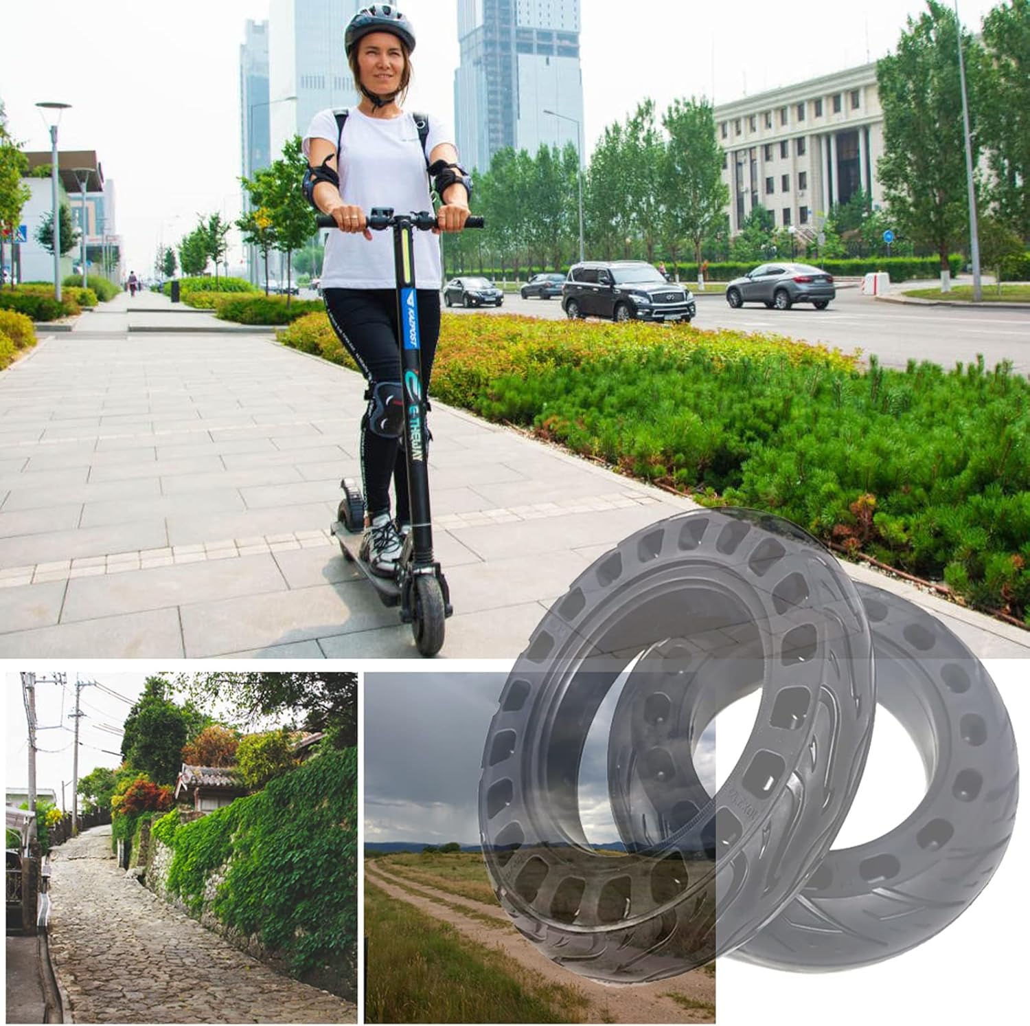 Electric Scooter Replacement Tire, 10 Inch Explosionof Rubber Honeycomb Tires, Punctureof Electric Scooter Tyres 10x2.50