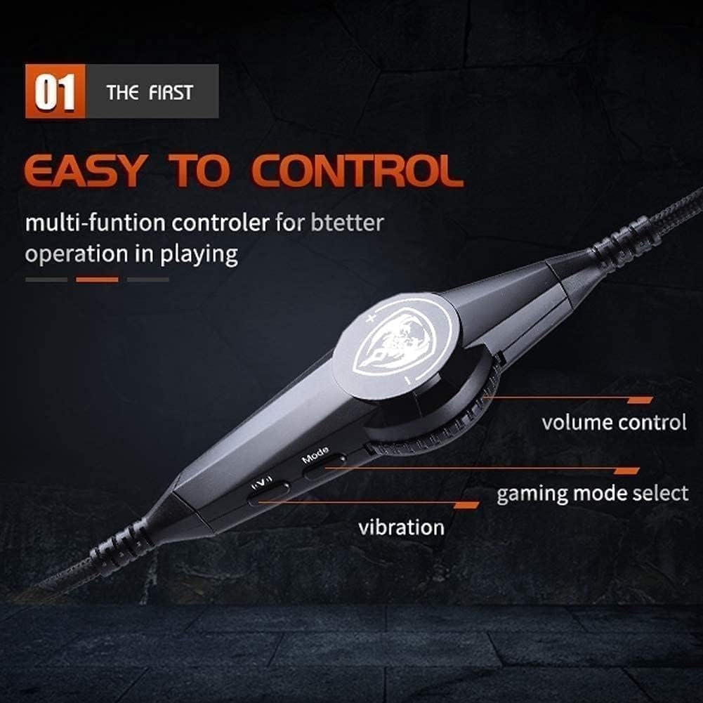 High-end USB PS4 Headset, 7.1 Surround Sound PC Gaming Headset with Cable and Noise Cancelling Mic Headphones for Laptops, Computer,with RGB Light