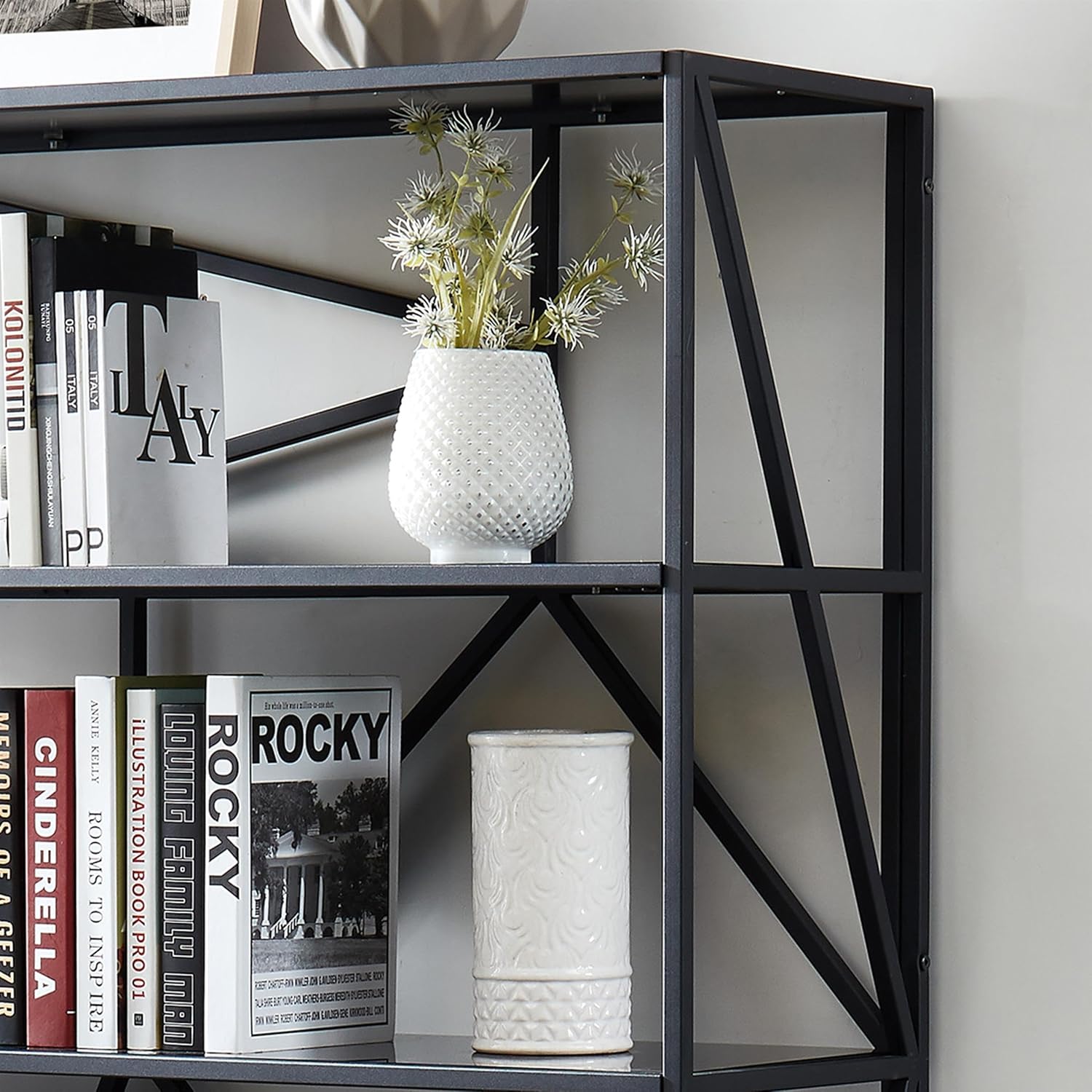 Furniture of America Qualt Industrial Metal 5-Shelf Bookcase in Black