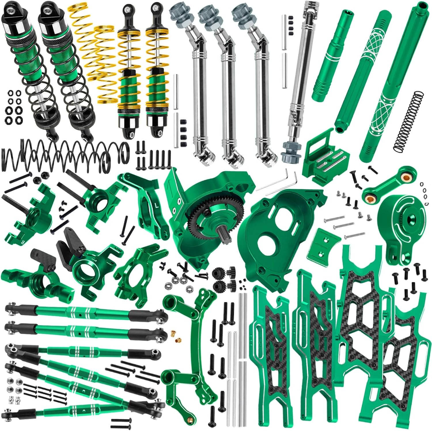 Upgrade Parts for 1/10 Kraton Outcast 4X4 4S V2 BLX,RC Shocks&Arms&Caster Blocks hubs&25T Servo Saver&Steering Bellcranks&CVD&57T Spur Gear &Gearbox&Center Driveshafts&Links,Green