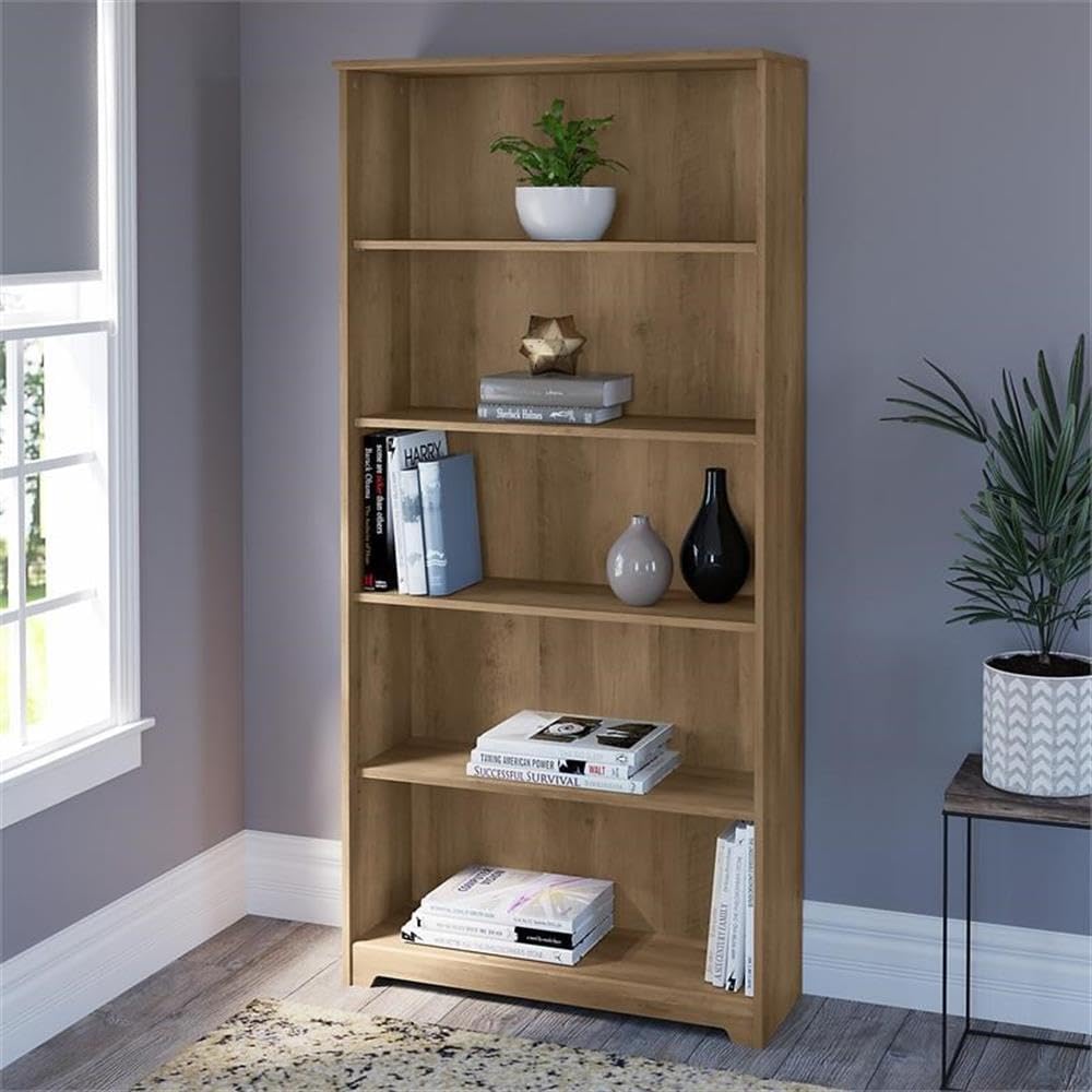 Home Square 2 Piece Engineered Wood Tall Bookcase Set in Reclaimed Pine