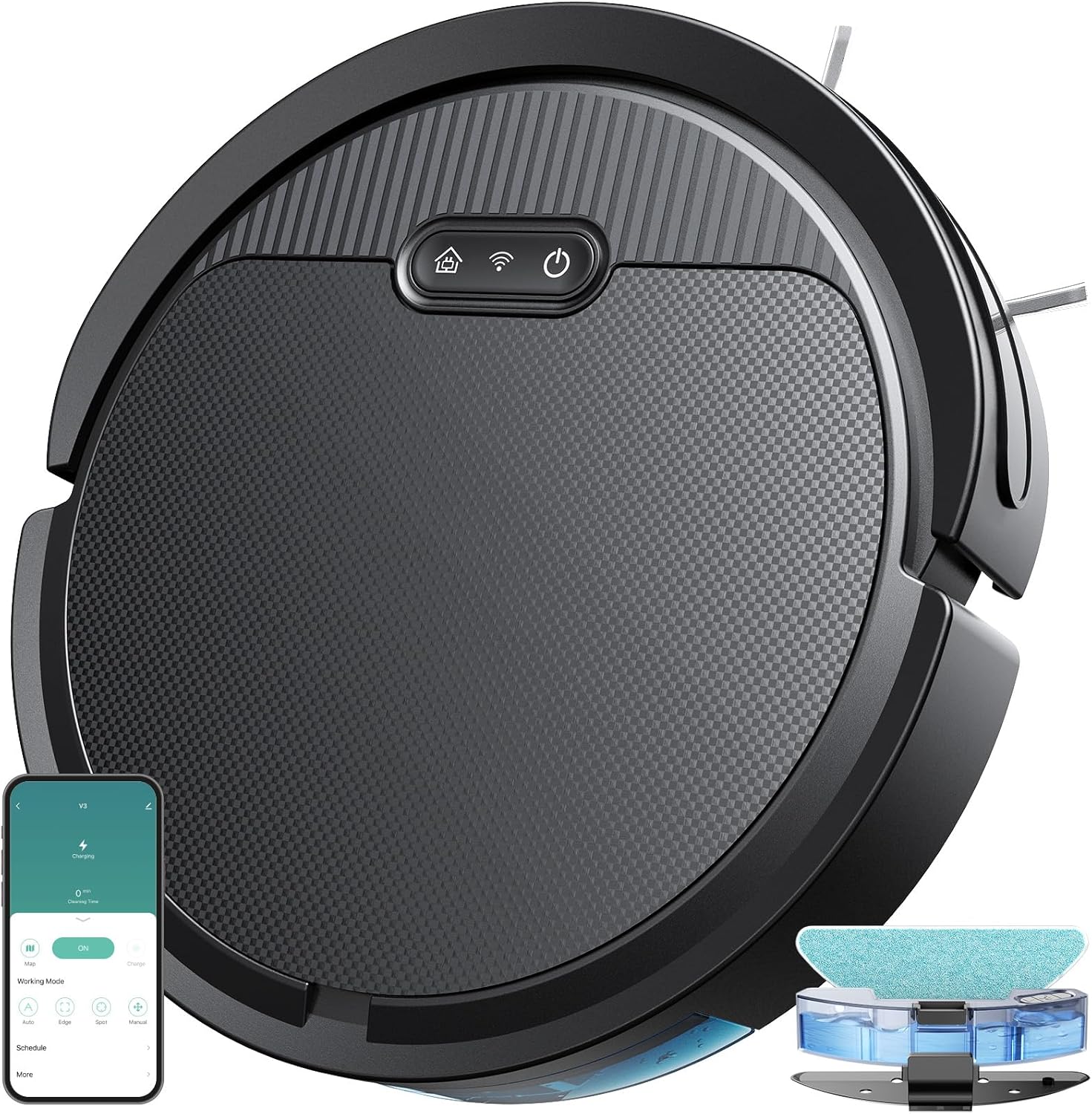 Kipvvo V3 Robot Vacuum and Mop Combo,Self-Charging,5000pa Strong Suction,WiFi/Alexa/App Control,3 in 1 Ultra-Slim Robotic Vacuum Cleaners for Hard Floors,Pet Hair and Low Pile Carpets
