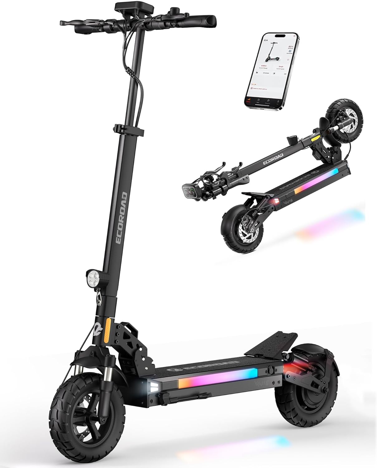 ECOROAD Electric Scooter Adults ES4/ES6, 800/1000W Motor & 25/31MPH Portable E-Scooter, 25/31 Miles Range, 8.5/10