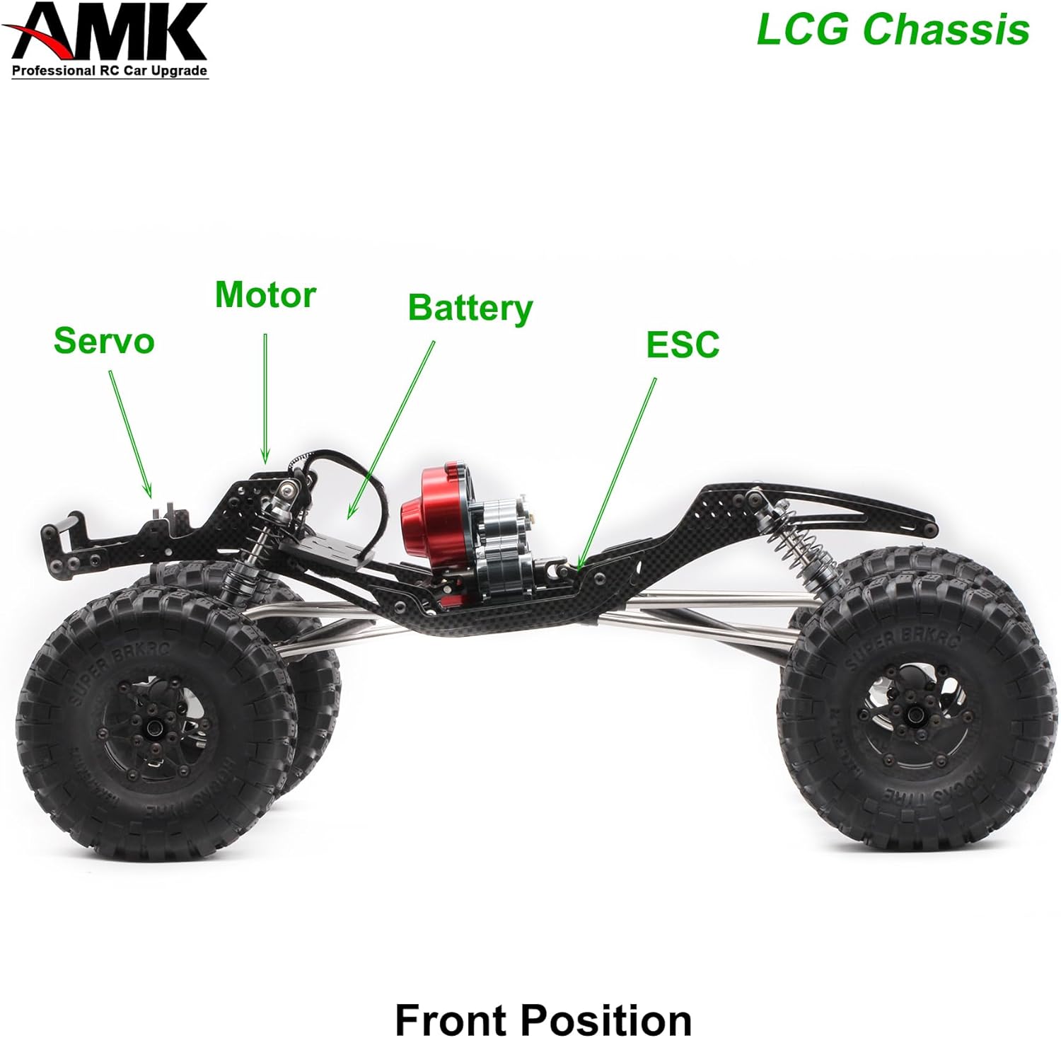 AMK 320mm Wheelbase 1/10 RC Chassis Frame Carbon Fiber LCG Crawlers Body with 1.9 Beadlock Wheels and Tires for Axial SCX10 Upgrades DIY Builder Kit (B)