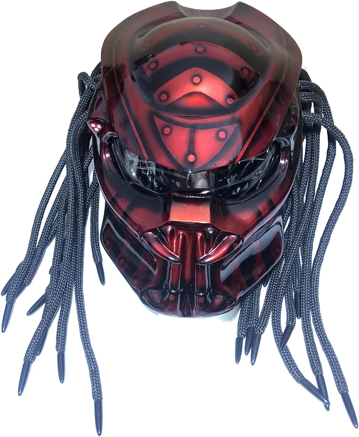 Motorcycle Helmet, Creative Predator Motorcycle Locomotive Full Face Helmet with Led Warning Lights and HD Anti-Fog Lenses for Outdoor Riding Or Club Parties, DOT Certified,Red a,XXL