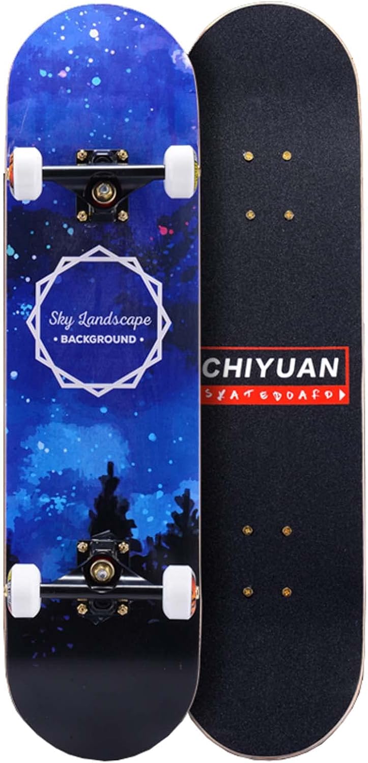 31 Inch Complete Skateboard for Kids Teens Adults, 7 Layer Maple Double Kick Deck Concave Cruiser Trick Skateboards for Beginners