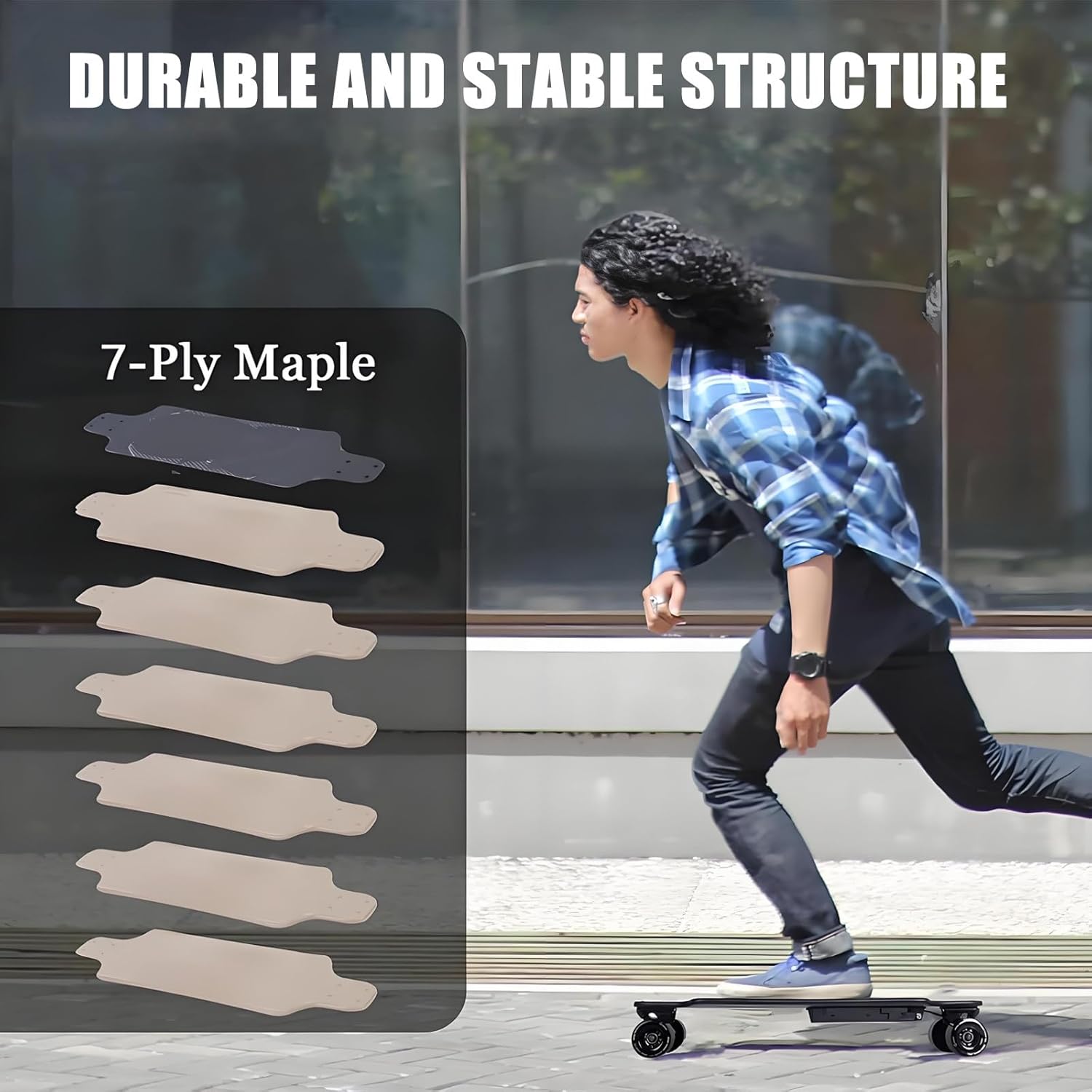 All-Terrain Electric Longboard Skateboard with Remote, 25km (15.6mph) W/4400mah Battery 8km (9.4 Mi) Range, Smooth Braking & 4-Speed ​​Control - 90kg (200lb) Capacity Maple Deck
