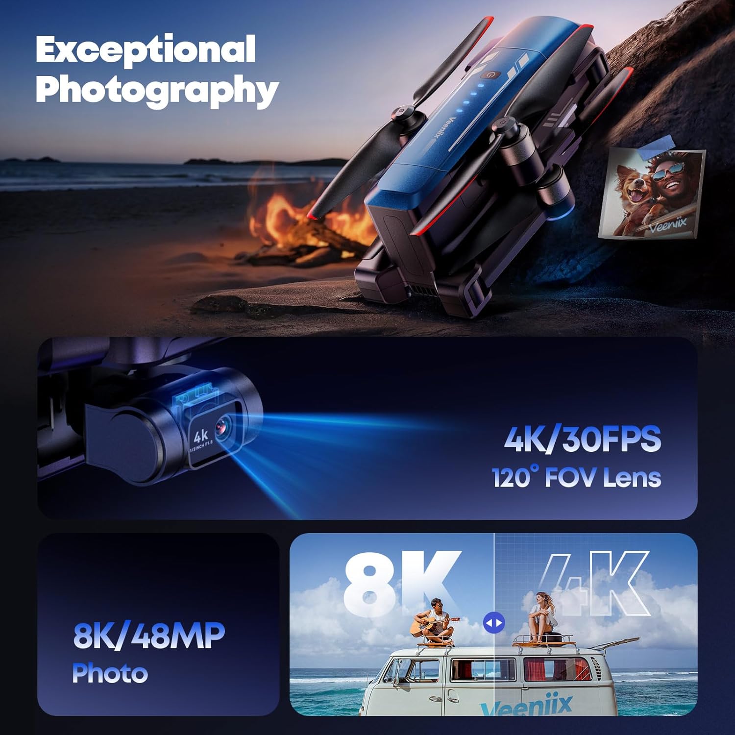 V11PRO Drone with 8K Camera for Adults, 3-Axis Gimbal Drones with 4K/30fps Video, 48 Million Pixels, 80min Flight Time with 2 Batteries, 6KM Video Transmission Quadcopter, Professional Drone