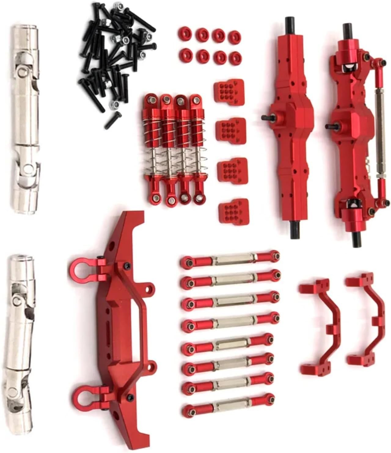 RC Upgrade Parts for WPL for C14 C24 C24-1 1/16 RC Car Upgrade Parts Metal Front and Rear Axle for Chassis Link Rod Pull Rod Mount Shock Absorber Set(Red)