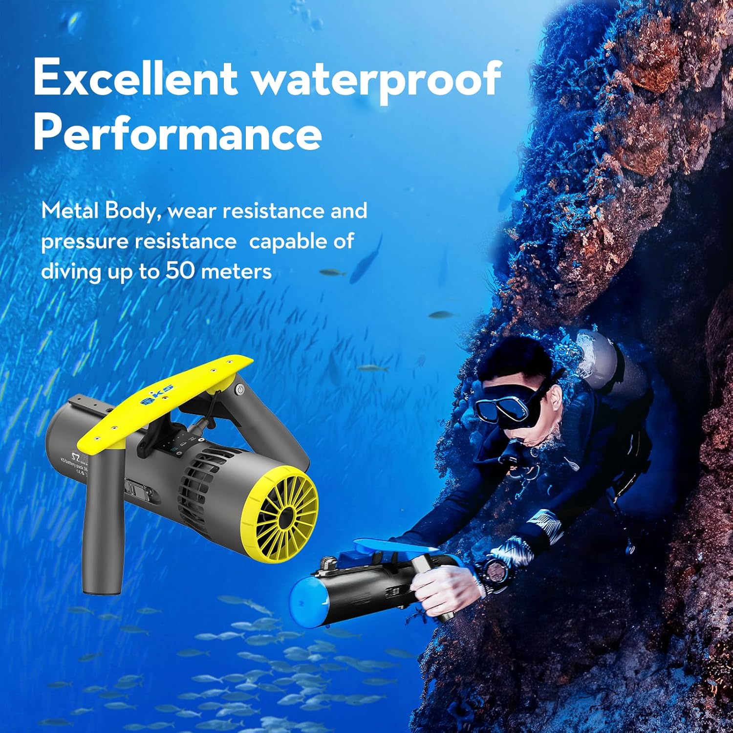 BuddyRC Edge K5 Underwater Scooter for Adults with Action Camera Mount，3-Speed Control Sea Scooter with Dual Motors Water Scooter 50M Waterproof for Pool Scuba Diving Snorkeling Sea Adventures
