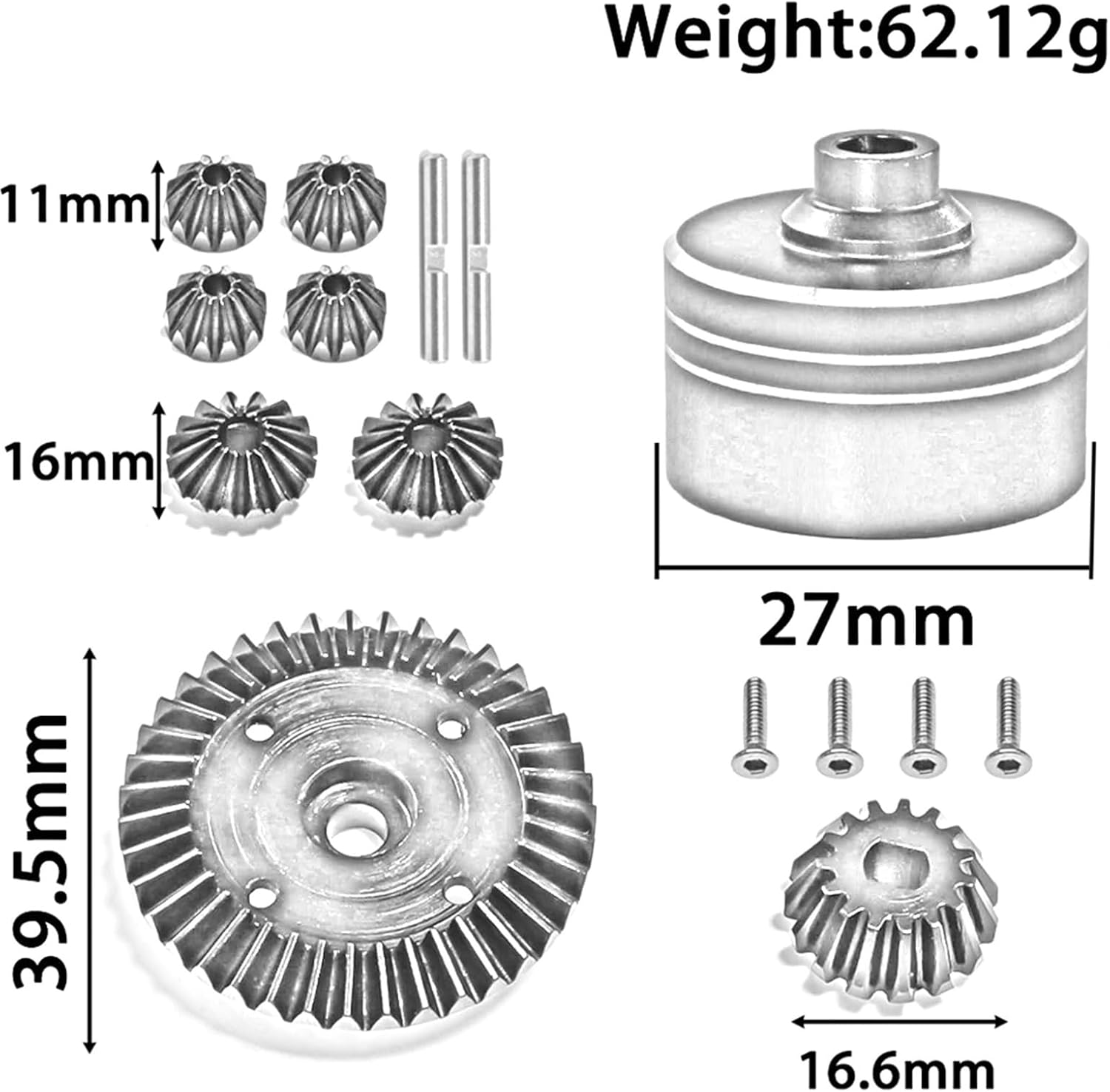 RC Car Accessories Compatible with Tamiya for TT02 for TT02B XV02 1/10 RC Car Accessories Metal Differential Case Steel Spur Gear Main Gear Set(Gary Powerfulerent)