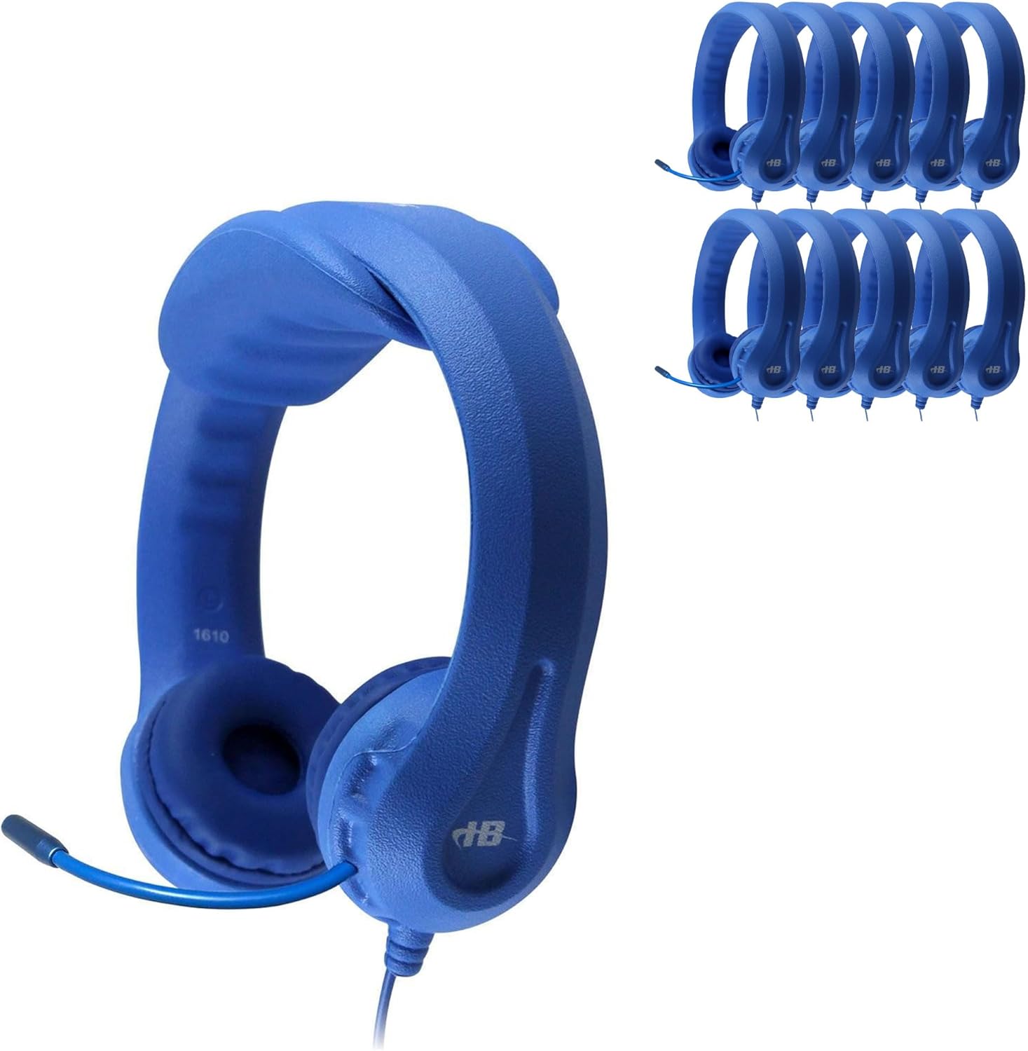HamiltonBuhl Flex-Phones USB Kids Headset 10-Pack – Blue | EVA Foam, Gooseneck Mic, Chew-Resistant Cable, Leatherette Cushions, USB for Chromebooks & Computers