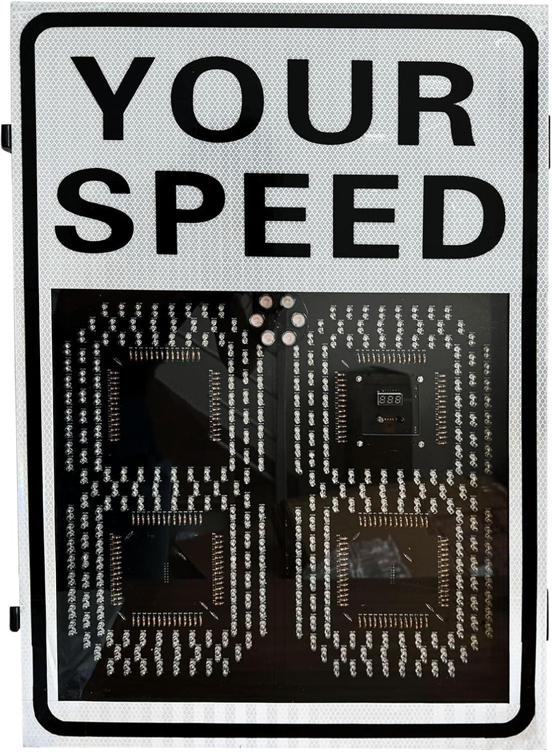 Vehicle Radar Feedback Sign Speed Display Road Traffic Warning Signal Light, Solar Digital Speed Limit Sign, Adjustable Speed Limit(White,60 * 90cm)