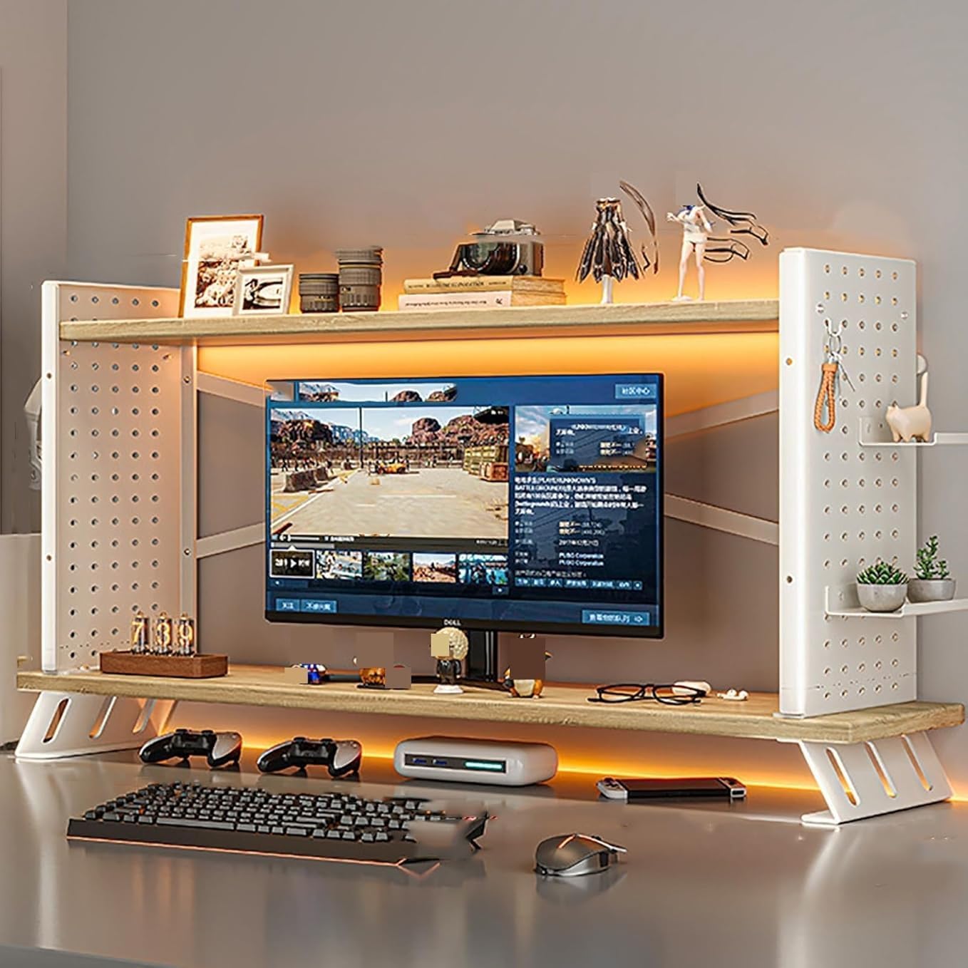 2 Layer Desktop Bookshelf, Wall Organizer For Office, Computer Desk Accessories For Office, For Computer Multipurpose Metal Desktop Hutch Shelf, For Desk Hutch, Home Decor(Size:70cm/28in,Color:White)