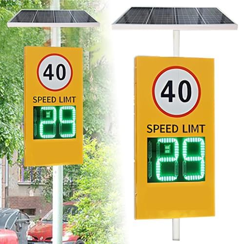 Solar Radar Speed Sign for School Zones, Highways & Construction Areas - Yellow Feedback Display, Covers 3 Lanes, Enhances Road Safety & Traffic Awareness