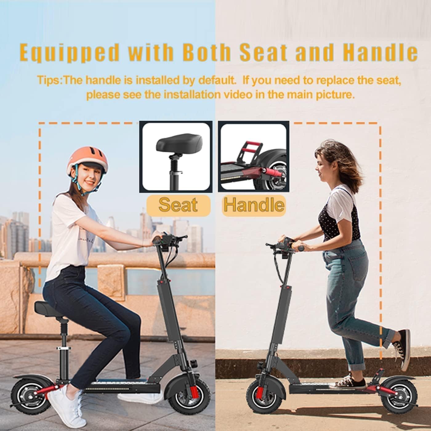 e Scooter for Adults, iENYRID Electric Scooter with Seat 1000W Peak Power Motorized Kick Scooters 10 Inch Off-Road Tires eScooter Up to 28mph Max, 20-30 Miles Long Range