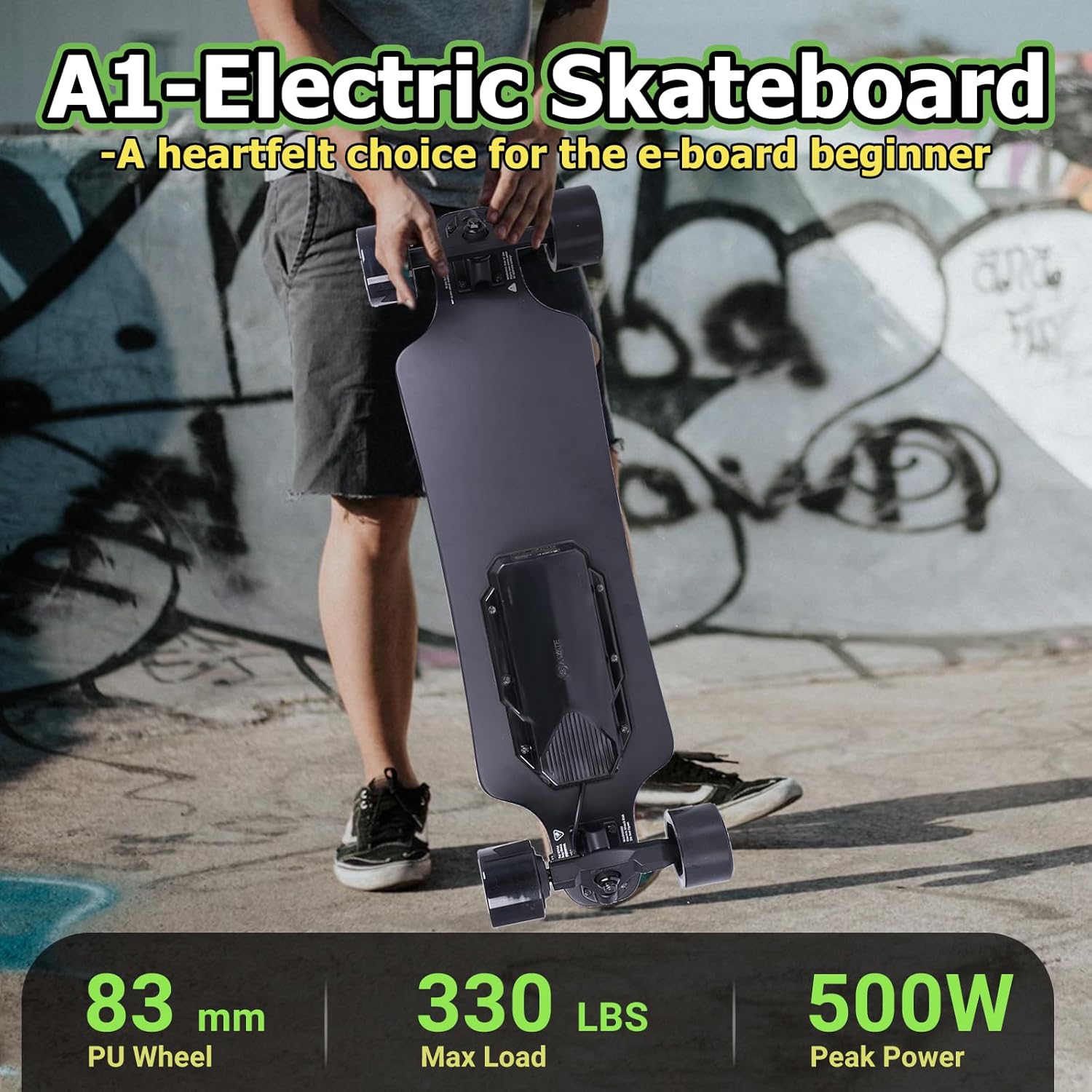 A1 Electric Skateboard with Remote, Rang Up to 17 Miles/24, 8 Ply Canadian Maple, Smooth Breaking, Suitable for Younger Beginners