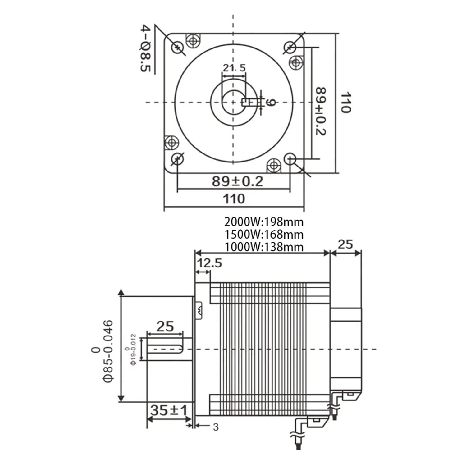 110 Flange DC Motor 1000W 1500W 2000W 3000rpm 310V Single-Phase Electric Motor(2000W-3000RPM Motor)
