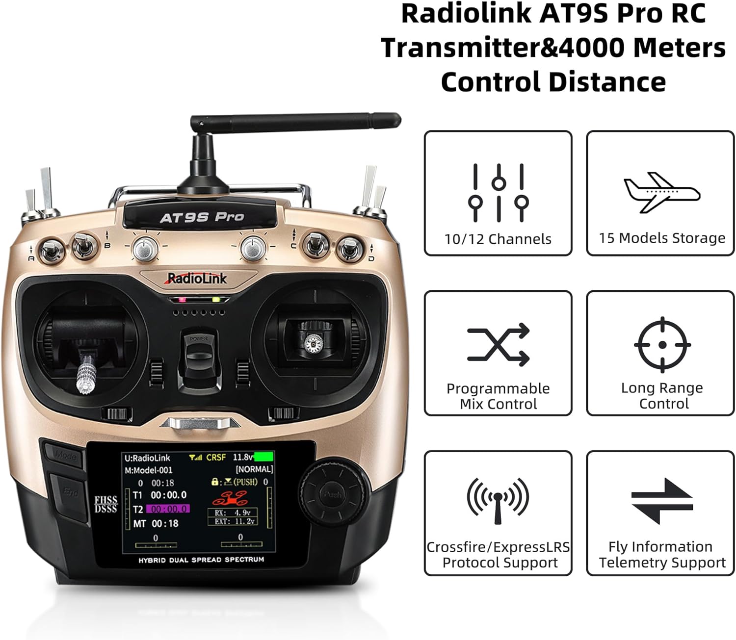 Radiolink M435 GPS Heavy Lift Drone 3KG Payload with 120km/h Flight Speed, 4000 Meters Control Distance, HD FPV GPS Caddx Walksnail Avatar Goggles, Routes Planning, Autopilot, Auto Takeoff/Landing, Drop, FPV RTF Payload Quad