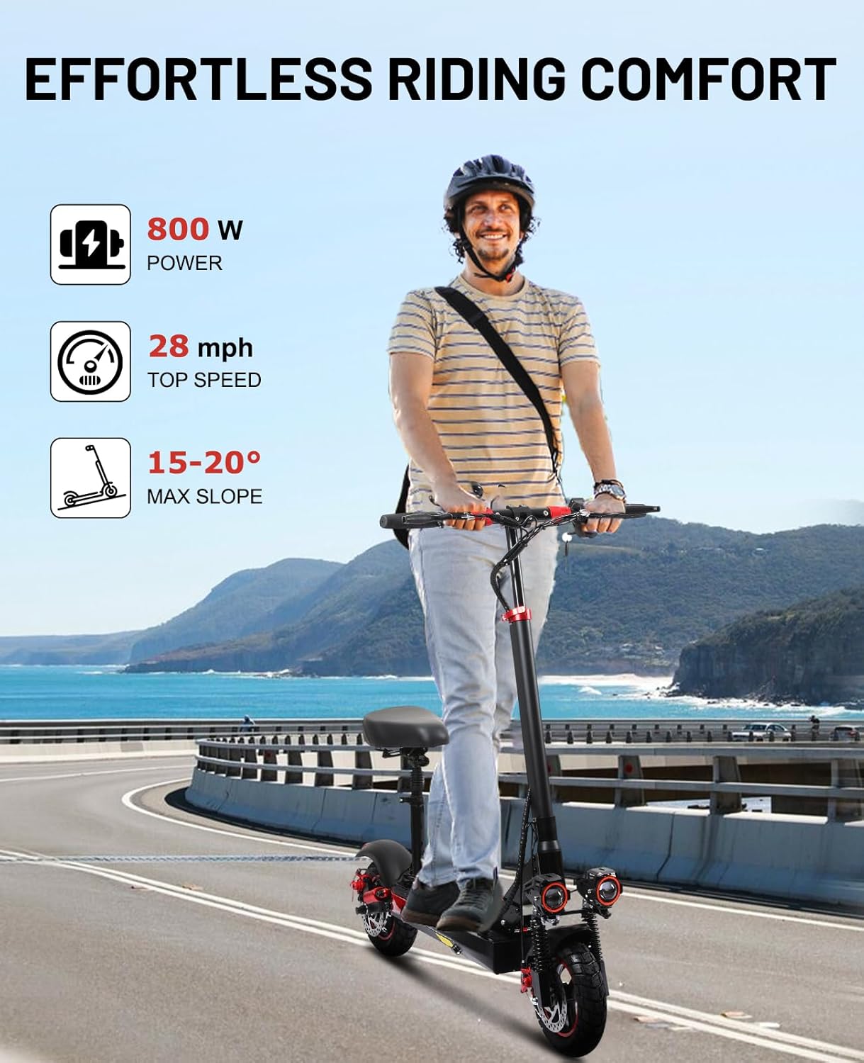 Electric Scooter Adults with Seat - 800W/1200W Motor, 28/40 Miles Long Range & 28/34 Mph Fast Electric Scooters with Seat,11