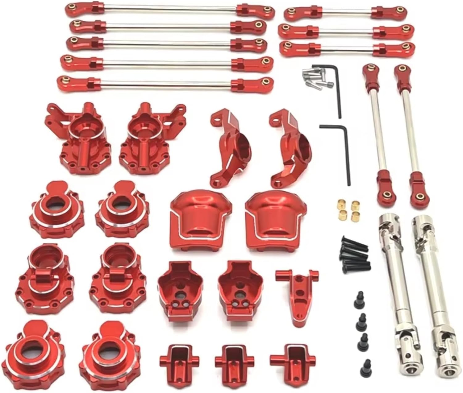 RC Car Parts Compatible with HB R1001 R1002 R1003 1/10 RC Car Parts Metal Portal Axle Gear Housing Diff Cover Axle Mount Drive Shaft Link Kit(Red)