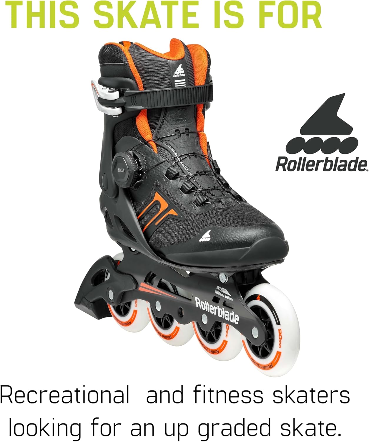 Rollerblade Macroblade 90 BOA Men's Adult Fitness Inline Skate, Black and Orange