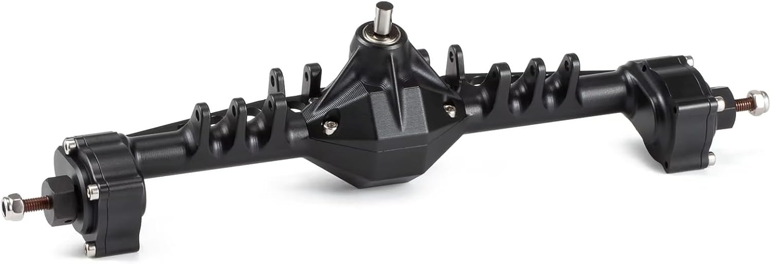 RC Front Rear Drive Axle Compatible with Axial for Capra for SCX10 III RC Car Cheater Rigs Aluminum Offset Portal Axle with Servo Mount Upgrade Parts(Black,Front and Rear)