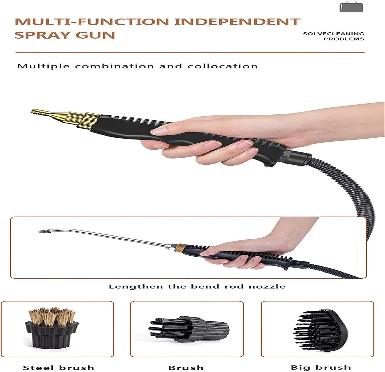 Handheld Pressurized Steam Cleaner with 4 Multi-Surface Tools Including Removal of Dirt, Grim, Grease,White