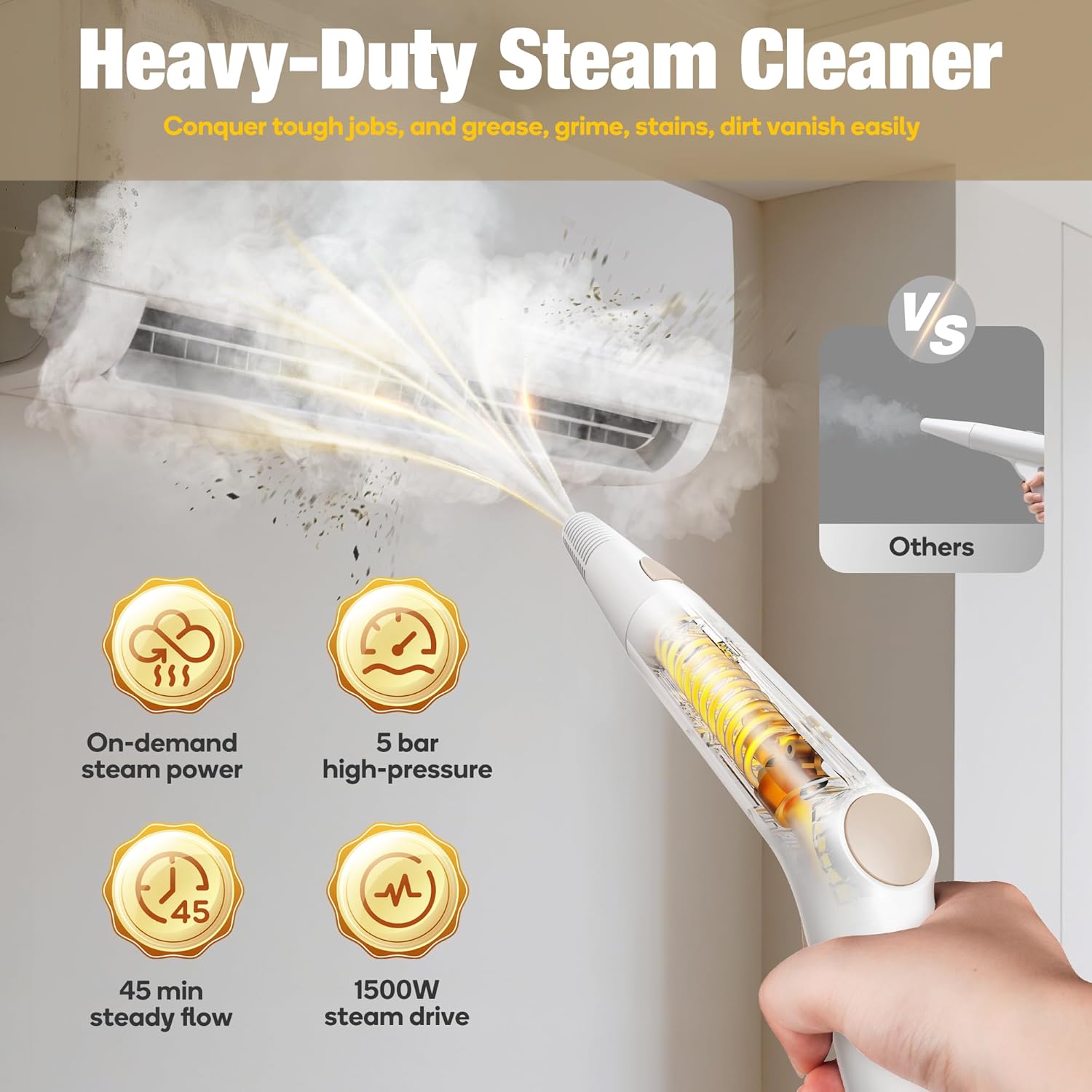 Newbealer Steam Cleaner NB282C Bundle with Pads & Mop Head and 2 Pcs Extension Pole