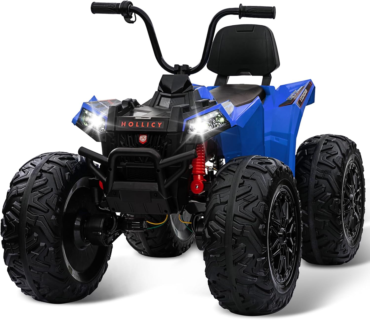 24V Kids ATV, Hetoy Ride on Car 4WD Quad Electric Vehicle, 4x80W Powerful Engine, with 7AHx2 Large Battery, Accelerator Handle, EVA Tire, Full Metal Suspension, LED Light, Bluetooth&Music, Blue-Black
