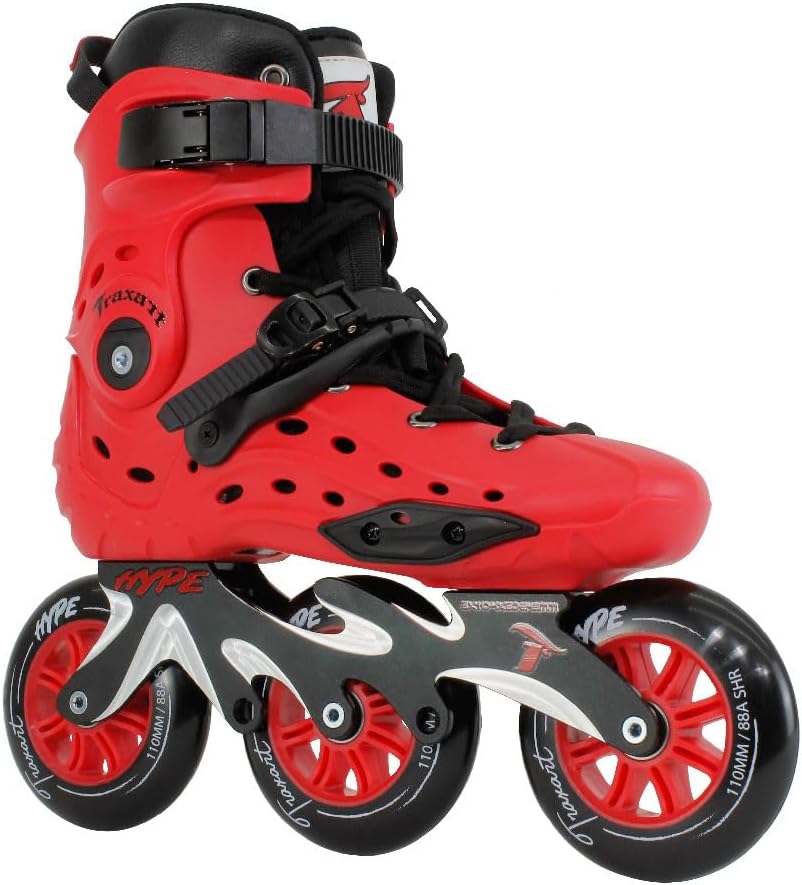 TRAXART Urban 3-Wheel Inline Skates – Hype Red Hardboot, CNC Aluminum Frame, 110mm Wheels, Chrome ABEC-9 Bearings for Men and Women