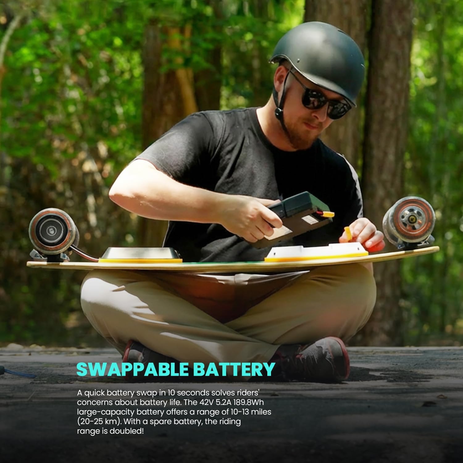 Electric Skateboard with Remote, Max 600W×2 Hub-Motors, Swappable Battery, Up to 28 MPH, 12–25 Miles Range, 4 Speed Modes, Electric Longboard for Adults & Beginners (Flamo / S3 / Pixel Series)